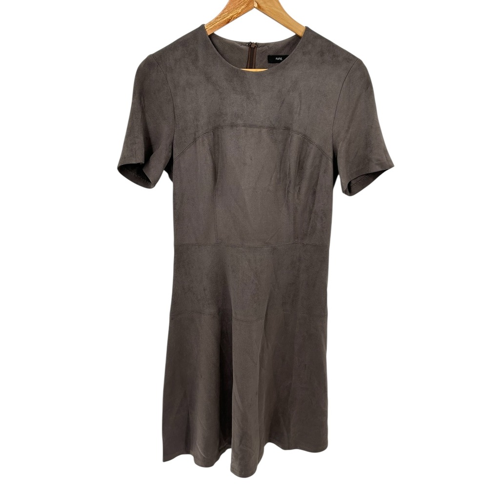 FATE Petite Gray Faux Suede Short Sleeve Fit Flare‎ Dress Size S
